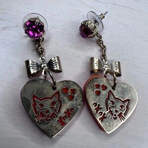 Rare Betsey Johnson xoxo Dangle Cat Earrings